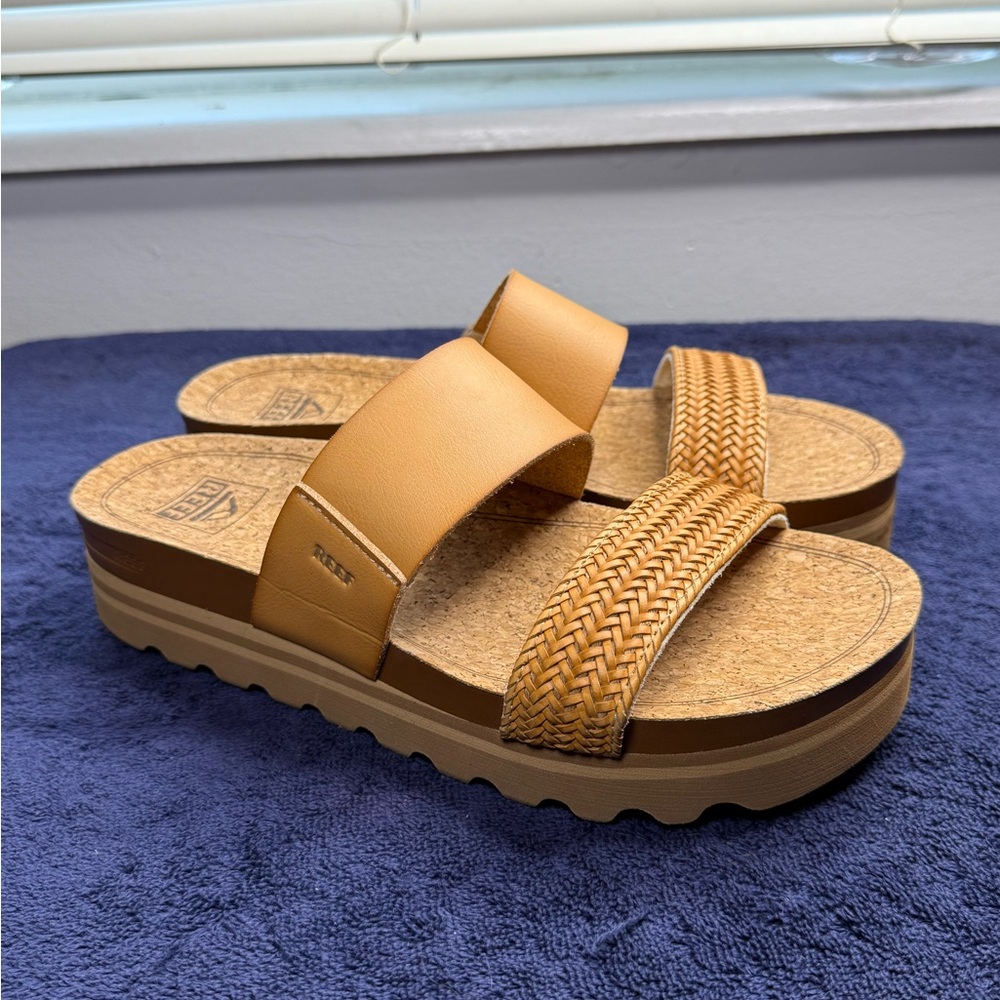 Reef Tan Braided Double-Strap Platform Sandals